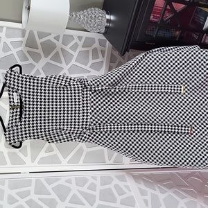 Calvin Klein NWT BLACK/WHITE Houndstooth Tie Waist Fit & Flare Dress size 12